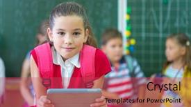 Presentation with school desk - Slides consisting of schoolgirl sits at a school background and a red colored foreground