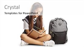  Presentation with rubrics for writing - Presentation enhanced with schoolgirl-sitting-on-the-floor background and a white colored foreground