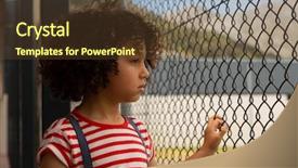  Presentation with race - PPT theme consisting of schoolgirl standing near wire mesh background and a tawny brown colored foreground