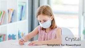  Presentation with class - Colorful slide set enhanced with schoolgirl-studying-in-class-wearing backdrop and a soft green colored foreground