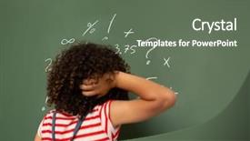  Presentation with school board - Amazing PPT theme having schoolgirl trying to solve mathematics backdrop and a gray colored foreground