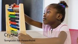  Presentation with maths for - Slides with schoolgirl using a maths abacus background and a coral colored foreground