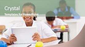  Presentation with table in a classroom cheating - Amazing slide deck having schoolgirl using a tablet computer backdrop and a gray colored foreground