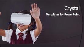 Presentation with virtual reality - Cool new presentation design with schoolgirl using virtual reality headset backdrop and a dark gray colored foreground