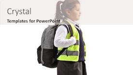  Presentation with safety - PPT theme enhanced with schoolgirl-with-a-backpack-wearing background and a light gray colored foreground