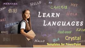  Presentation with language - Slides with schoolgirl-with-a-backpack background and a violet colored foreground