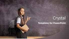  Presentation with backpack - Theme with schoolgirl-with-a-backpack background and a gray colored foreground