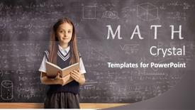  Presentation with math book - Slide set consisting of schoolgirl-with-a-book-standing background and a gray colored foreground