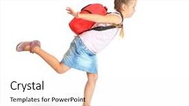  Presentation with school holidays - Colorful presentation design enhanced with schoolgirl with backpack going backdrop and a sky blue colored foreground