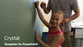  Presentation with math teacher - Amazing slide deck having schoolgirl-with-math-teacher-looking backdrop and a dark gray colored foreground