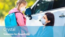  Presentation with car parking - PPT theme consisting of schoolgirl-with-mother-in-protective background and a teal colored foreground