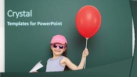  Presentation with school board - Slide set consisting of schoolgirl with red balloon near the school board background and a ocean colored foreground