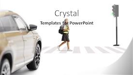  Presentation with green traffic light - Presentation theme consisting of schoolgirl-with-safety-vest-crossing background and a white colored foreground