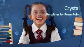  Presentation with stack - Cool new slides with schoolgirl with stack of book backdrop and a ocean colored foreground