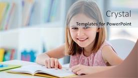  Presentation with desk - Slide set with schoolgirl-with-textbook-sitting background and a light blue colored foreground