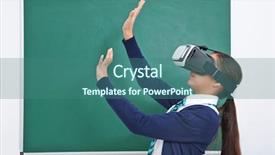  Presentation with virtual reality - Slide set with schoolgirl with virtual reality glasses background and a ocean colored foreground