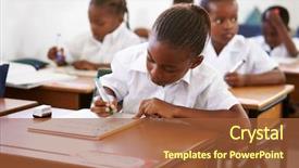  Presentation with technology and career day and elementary school - Colorful presentation design enhanced with schoolgirl writing at her desk backdrop and a red colored foreground