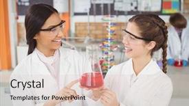  Presentation with chemical experiment - Beautiful PPT theme featuring schoolgirls doing a chemical experiment backdrop and a lemonade colored foreground