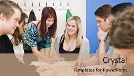  Presentation with classroom - Cool new presentation theme with schoolhouse - teacher and young students backdrop and a  colored foreground