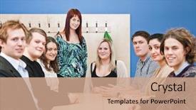  Presentation with classroom - Audience pleasing slide set consisting of schoolhouse - teacher and young students backdrop and a  colored foreground