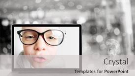  Presentation with home schooling - Amazing PPT theme having schooling-online-via-laptop-computer backdrop and a light gray colored foreground