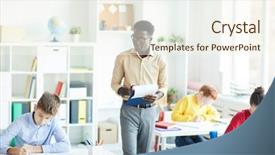  Presentation with teacher lesson plan - Cool new presentation with schoolkids carrying out written assignment backdrop and a cream colored foreground