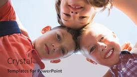  Presentation with huddle - PPT theme featuring schoolkids forming huddle in campus at school background and a red colored foreground