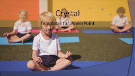  Presentation with yoga in school - Colorful presentation design enhanced with schoolkids practicing yoga in schoolyard backdrop and a yellow colored foreground