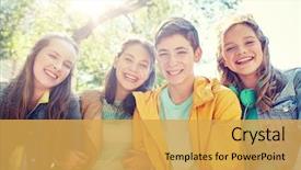  Presentation with group of diverse people - Amazing presentation design having best schools - friendship and people concept backdrop and a yellow colored foreground