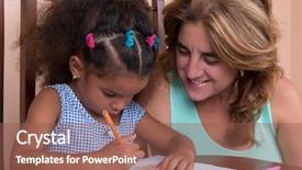  Presentation with primitive drawing - PPT layouts with schools parents working together - cute multiracial small girl background and a  colored foreground