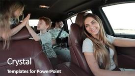  Presentation with self driving car - Theme enhanced with schools parents working together - young mother driving a car background and a tawny brown colored foreground