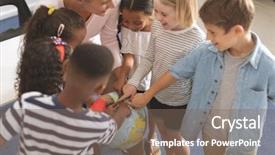  Presentation with earth kids - Amazing theme having schoolteacher discussing over earth globe backdrop and a violet colored foreground