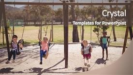  Presentation with school facility - PPT layouts consisting of schoolyard - schoolkids playing in playground background and a  colored foreground