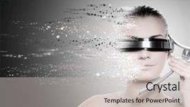  Presentation with support - Audience pleasing PPT theme consisting of sci fi - female robot online support backdrop and a light gray colored foreground