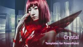  Presentation with girl in red dress - Presentation theme enhanced with sci fi - modern asian girl with red background and a tawny brown colored foreground