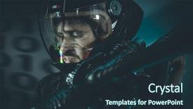  Presentation with laser beam - Presentation theme enhanced with sci fi - space man with metal helmet background and a wine colored foreground