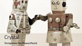  Presentation with robots - Beautiful presentation theme featuring sci fi - two robots together backdrop and a soft green colored foreground