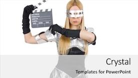  Presentation with tech - Cool new presentation design with sci fi - woman in tech concept isolated backdrop and a white colored foreground