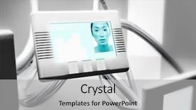  Presentation with video conferencing - Slide deck enhanced with sci fi - young asian woman on video background and a light gray colored foreground