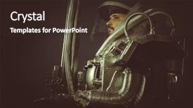  Presentation with plasma - Slide deck with sci fi fantasy - game spaceman with plasma gun background and a wine colored foreground