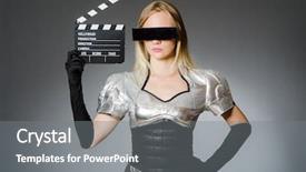  Presentation with futuristic - Colorful PPT theme enhanced with sci fi fantasy - tech woman in futuristic concept backdrop and a gray colored foreground