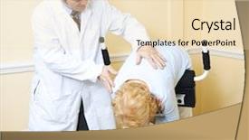  Presentation with chiropractor - Slides with sciatica - chiropractor assists an elderly patient background and a lemonade colored foreground