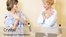  Presentation with physical exercises - Presentation having sciatica - senior woman at chiropractors office background and a soft green colored foreground