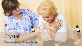  Presentation with stretch - Colorful PPT theme enhanced with sciatica - senior woman using chiropractic roman backdrop and a soft green colored foreground