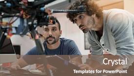  Presentation with working together - Audience pleasing slides consisting of science - engineer and technician working together backdrop and a violet colored foreground