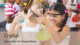  Presentation with kids doing science - Audience pleasing presentation design consisting of science - kids doing a chemical experiment backdrop and a coral colored foreground