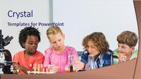  Presentation with kids doing science - Slides with science - kids doing a chemical experiment background and a sky blue colored foreground