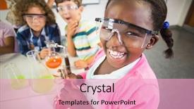  Presentation with kids doing science - Theme enhanced with science - kids doing a chemical experiment background and a lemonade colored foreground