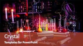  Presentation with fairy tale - Presentation featuring science - medieval alchemist laboratory halloween fairy-tale background and a tawny brown colored foreground