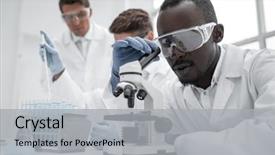  Presentation with microscope - Audience pleasing slides consisting of science - modern scientist looking backdrop and a light gray colored foreground